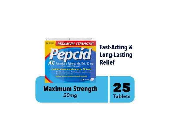 Pepcid Maximum Strength AC Tablets, Acid Reducer for Heartburn, 25 Count