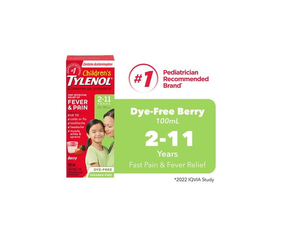 Tylenol Children's Medicine for Fever & Pain, Dye-Free Berry Liquid, 100 mL