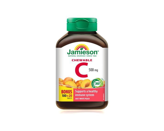Jamieson Vitamin C Chewable Tablets, 500 mg, White Juicy Peach Flavour