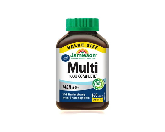 Jamieson 100% Complete Men 50+ Multivitamin Caplets with Ginseng and Lutein, 160 Count