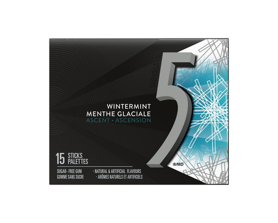 5 GUM, Wintermint-Ascent Flavoured Sugar Free Chewing Gum, 15 Sticks, 1 Pack - 15 Sticks