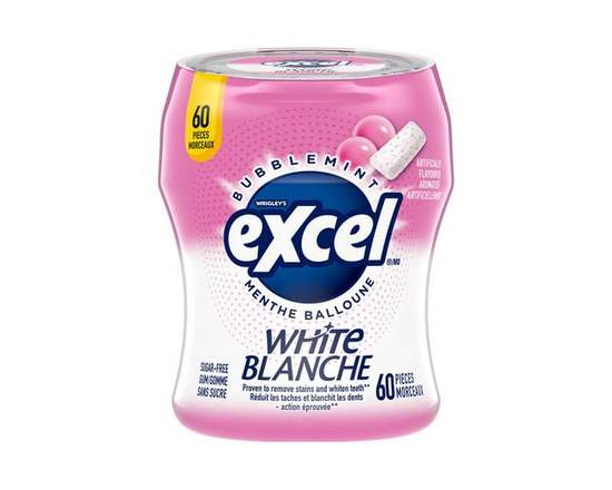 EXCEL White Bubblemint, Teeth Whitening Sugar Free Chewing Gum, 60 Pieces, 1 Bottle