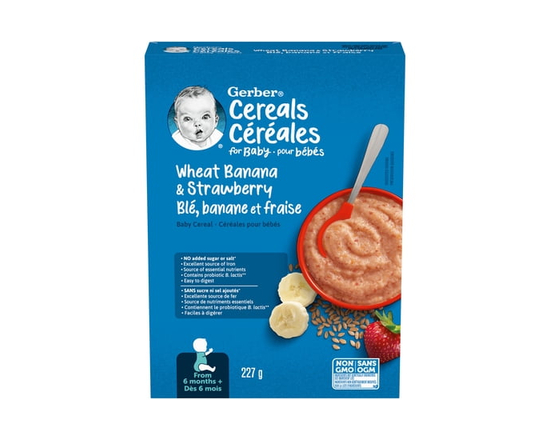 GERBER Stage 2 Wheat Banana Strawberry Baby Cereal - 227 g