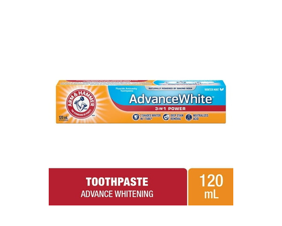 Arm & Hammer Advance White Toothpaste 3in1 Power, Winter Mint Flavor - Whitening, Deep Stain Removal, Acid Neutralization, 120ml - 120 ml