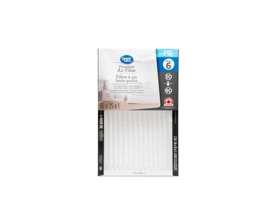 16x25x1 Great Value Air Filter Merv 6 2PK - 16x25x1