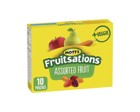 Mott's Fruitsations Fruit Flavoured Snacks, Assorted Fruit, Gluten Free, Kids Snacks Box of 10 Pouches