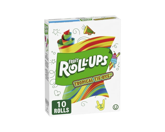 Fruit Roll-Ups Fruit Flavoured Snacks, Tropical TiDye, Gluten Free, 10 Rolls