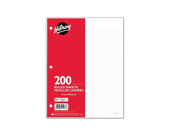 Hilroy® Refill Paper Ruled, 200 Sheets, Three hole punched ruled