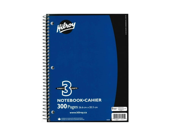 Hilroy® 3 Subject 300pg Notebook, Blue
