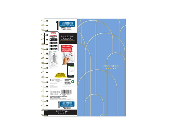 Five Star® Align Notebook 1 sub, 80 ct, Blue