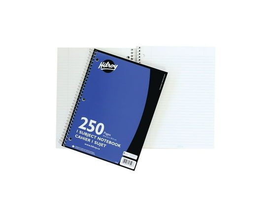 Hilroy® Coil Notebooks 3 Hole with Margin 1 Subject, 10-½ X 8, 250 Pages