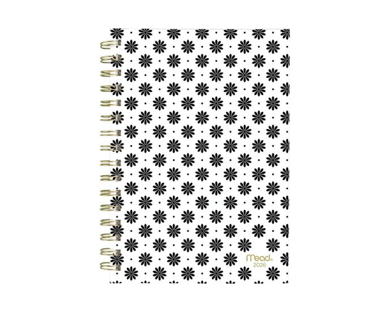 2026 Mead® B&W Flower Small Weekly Clear Poly Cover Planner - 5-1/2" x 8-1/2"