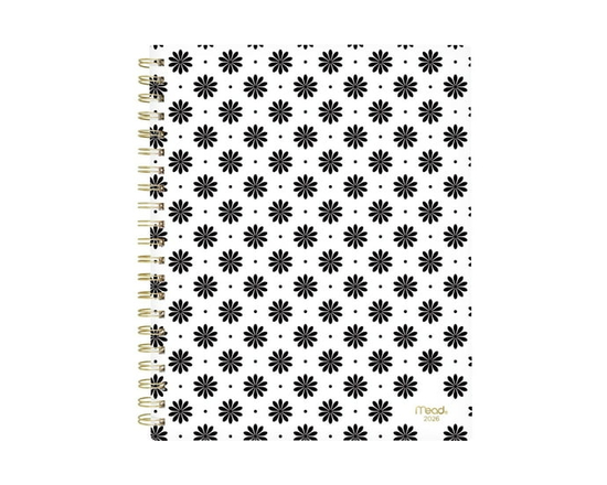 2026 Mead® B&W Flower Large Weekly Clear Poly Cover Planner - 8-1/2" x 11"