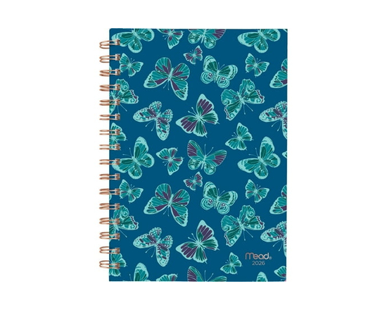 2026 Mead® Butterfly Aqua Small Weekly Hard Cover Planner - 5-1/2" x 8-1/2"