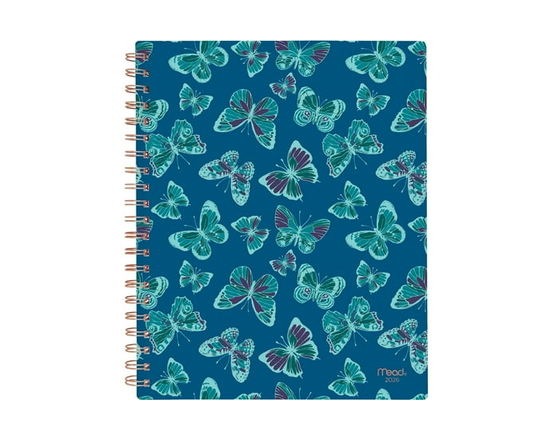 2026 Mead® Butterfly Aqua Large Weekly Hard Cover Planner - 8-1/2" x 11"