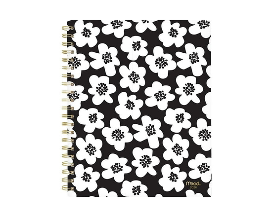 Agenda hebdomadaire Mead® B&W Buttercup 2026, grand format, couverture transparente en poly - 8-1/2 po x 11 po