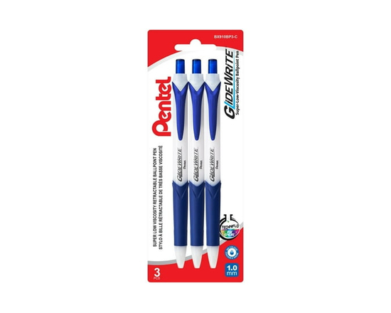GlideWrite Stylo à Bille avec encre TechnIFlo, (1,0mm) Point Gras, Encre Bleue, 3PC Paque