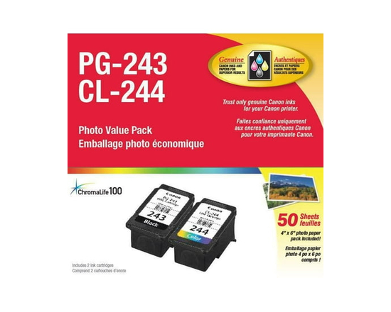 Canon PG-243XL and CL-244 50 Sheet Photo Paper Value Pack
