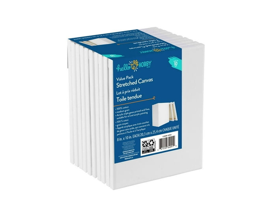 Hello Hobby Stretched Canvases 6 Pack Value Pack 12 in. X 16 in. Each - 8 in x 10 in