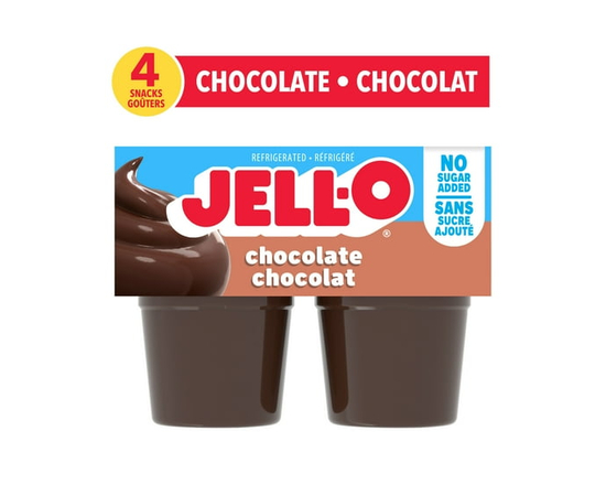 Jell-O Chocolat au Lait Onctueux Sans Sucre Ajouté Prêt-à-Manger Réfrigéré Coupes de Pouding Collation, Coupes, Sans Caséine, 4x106g - 424 g