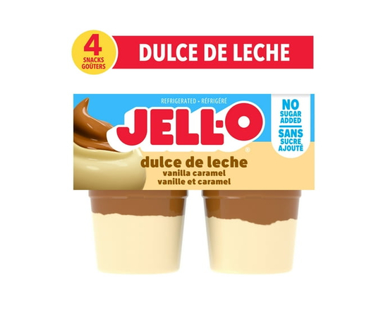 Jell-O Dulce de Leche Sans Sucre Ajouté Prêt à Manger Réfrigéré Coupes de Pouding Collation, Coupes, Sans Caséine, 4x106g - 424 g