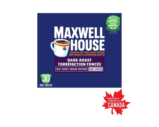Maxwell House Dark Roast Coffee Certified Compostable K-Cup® Coffee Pods, 30 Pods - 292 g