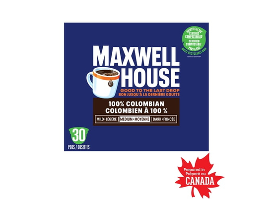 Maxwell House Colombian Coffee 100% Compostable K Cup Coffee Pods, 30 Pods, Medium - 292 g