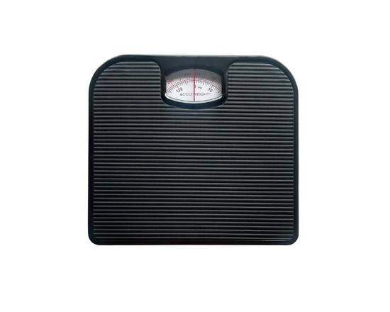 Accuweight Mechanical Bathroom Scale, 286 lbs (130 kg) Capacity, Black and White, Model BS200B