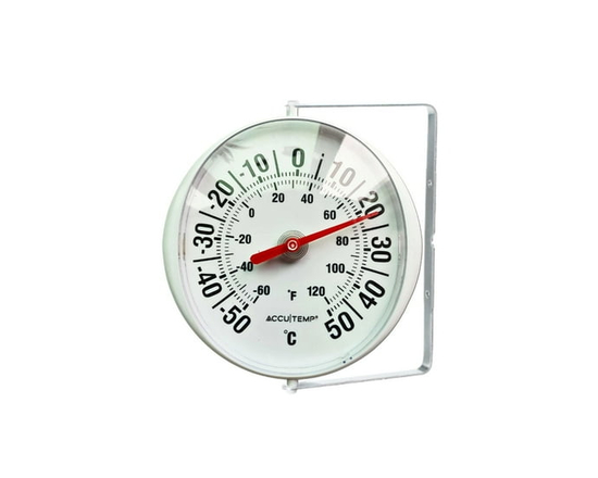 Thermomètre interieur ou extérieur de Accutemp, support inclus, lectures de température en °C et °F, Blanc, Rond