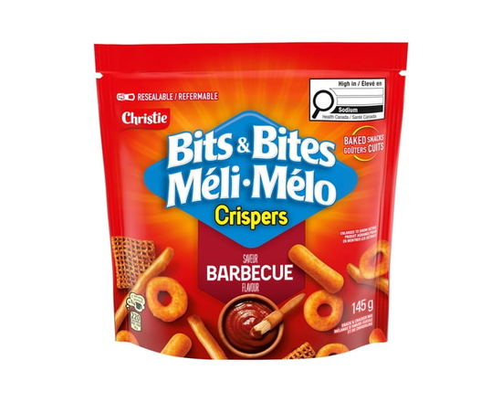 Crispers Bits & Bites BBQ Snack and Cracker Mix, barbecue - 145 g