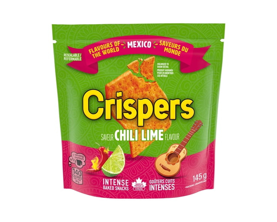 CRISPERS, Chili Lime Flavoured Crackers, Salty Snacks, Baked in Canada - 145G