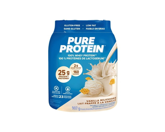 Pure Protein 100% Poudre de protéines de lactosérum - Vanille 25 g de protéines par portion, 2 g de sucre, sans gluten, formule à action rapide, 907 g