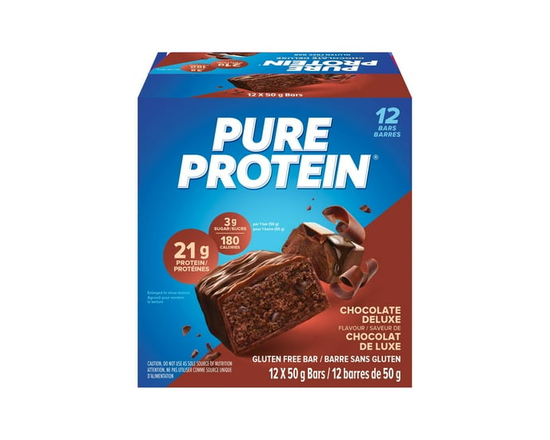 Pure Protein Chocolate Deluxe Bars 21g Protein Gluten Free 3g Sugar 12 x 50g Bars High Protein Snack for Energy & Muscle Recovery - 50 g