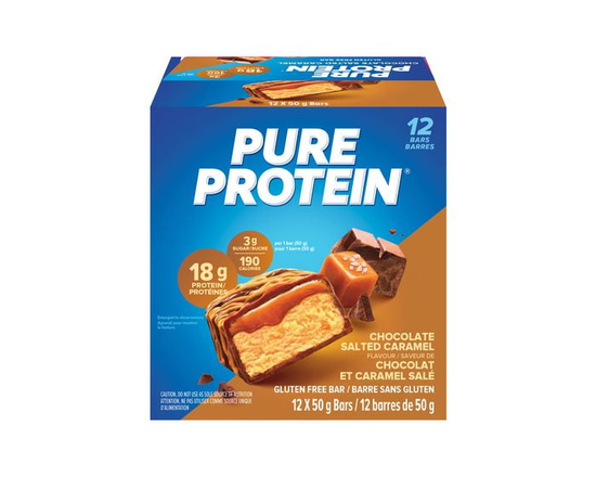 Pure Protein Chocolate Salted Caramel Protein Bars  18g Protein  Gluten Free   12 x 50g Bars