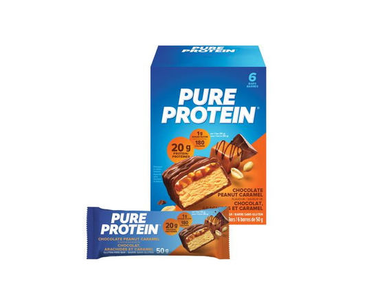 Barres de chocolat, cacahuète et caramel Pure Protein - 20 g de protéines, faible teneur en sucre, collation sans gluten, fabriqué au Canada, 6 x 50