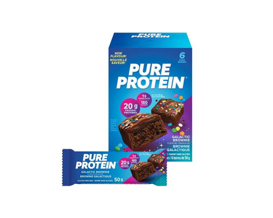 Barres de brownie galactiques Pure Protein - 20 g de protéines, faible en sucre, collation sans gluten avec mélange de whey, fabriquées au Canada, 6 x