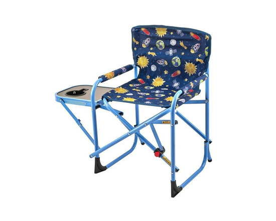 Chaise de réalisateur pour enfants Ozark Trail avec table d'appoint, capacité de charge de 57 kg, 2 à 5 ans, bleue, avec porte-gobelet pour les repas
