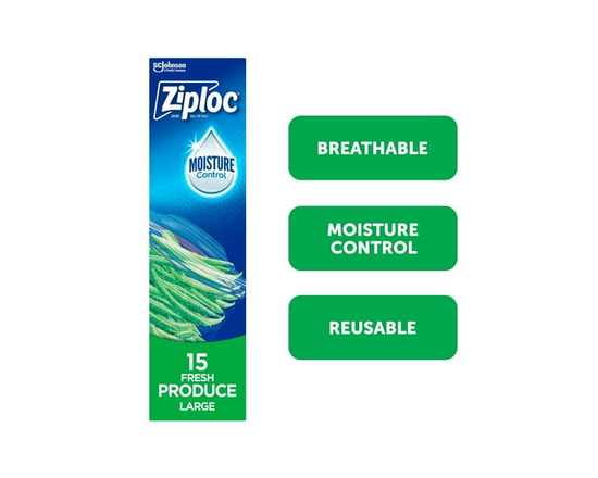 Ziploc Produce Bags Large, 15 Bags - 10.8" x 11.2"