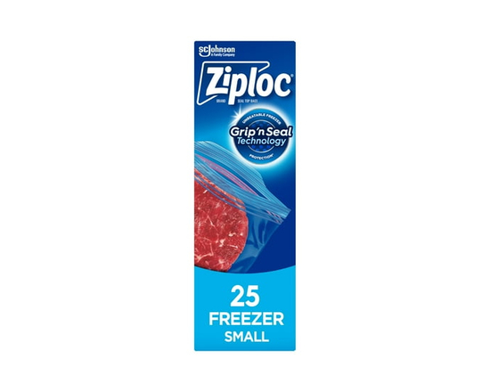 Ziploc Small Food Storage Freezer Bags, Grip 'n Seal Technology for Easier Grip, Open, and Close, 25 Bags - 17.7cm x 12.7cm