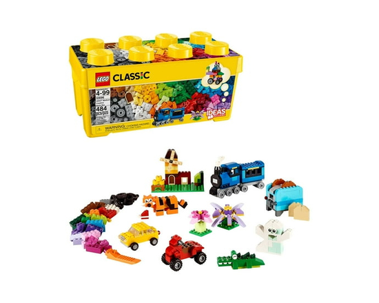 LEGO Classic Medium Creative Brick Box , Toy Set with Train, Car, Tiger, Christmas Gift for Kids 4+, 10696