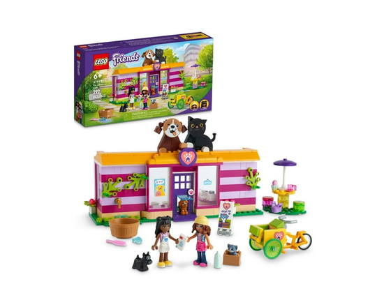 LEGO Friends Pet Adoption Café 41699 Building Toy - Collectible Animal Rescue Set with Olivia & Priyanka Mini-Dolls, Cat & Dog Figures, Creative Toys