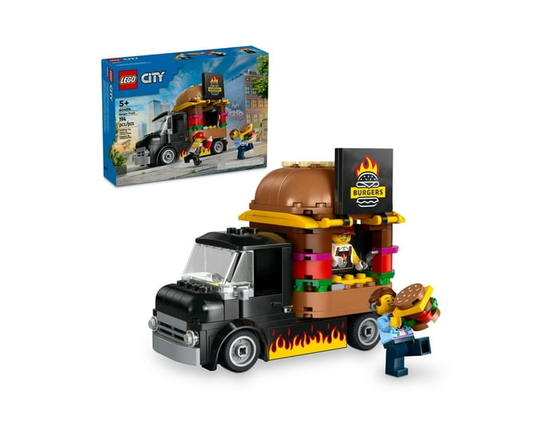 LEGO City Burger Truck Toy Building Set, Fun Gift for Kids Ages 5 Plus, Burger Van and Kitchen Playset, Vendor Minifigure and Accessories, Imaginative