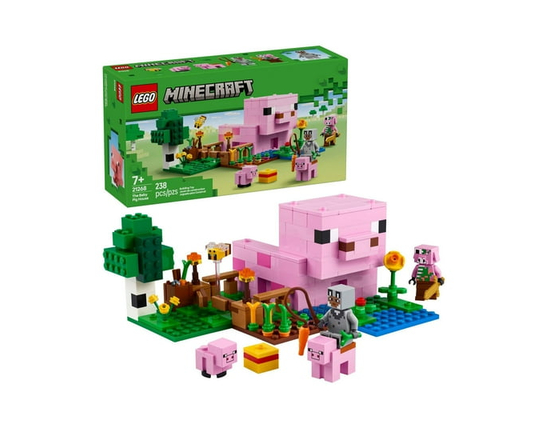 LEGO Minecraft The Baby Pig House Toy Figures and Playset - Building Minecraft Toy for Kids, Boys and Girls, Ages 7+ - with 2 Minifigures for Pretend 