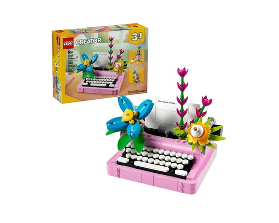 LEGO Creator 3 in 1 Typewriter with Flowers - Building Toy with 3 Building Options, Typewriter, Flowerpot with Pen & Notebook, or Keytar - Gift Idea f