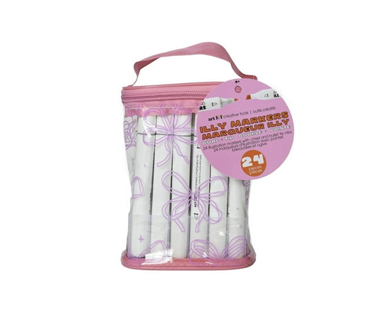 Art 101 Illy Marker Bag, Dual-Tip Chisel and Bullet Alcohol Markers for Coloring and Illustration, Bows Edition with 24 Pieces