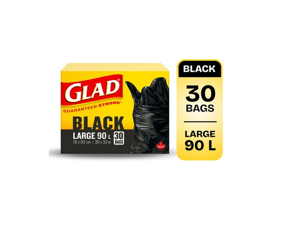 Glad Black Garbage Bags - Large 90 Litres,