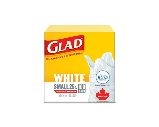 Glad White Garbage Bags - Small 25 Litres - Febreze Fresh Clean Scent,