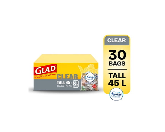 Glad Clear Garbage Bags - Tall 45 Litres - Febreze Fresh Clean Scent, 30 Trash Bags