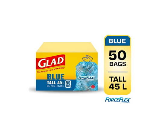 Glad Blue Recycling Bags - Tall 45 Litres - ForceFlex, Drawstring,
