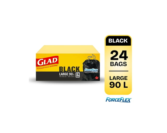 Glad Black Garbage Bags - Large 90 Litres - ForceFlex,